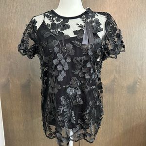 2 piece black detailed designer top with camisole underneath